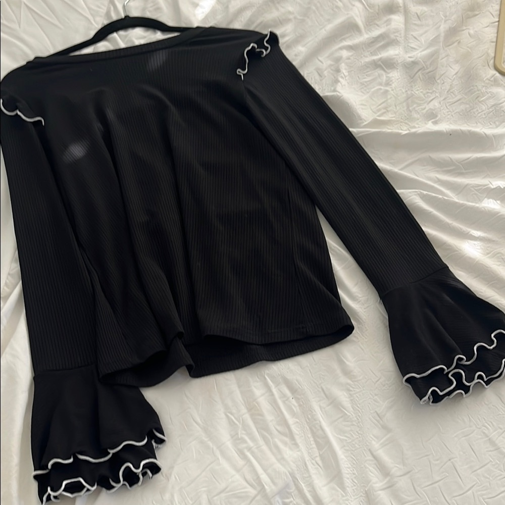 Mango Black Asymmetrical Ruffled Blouse